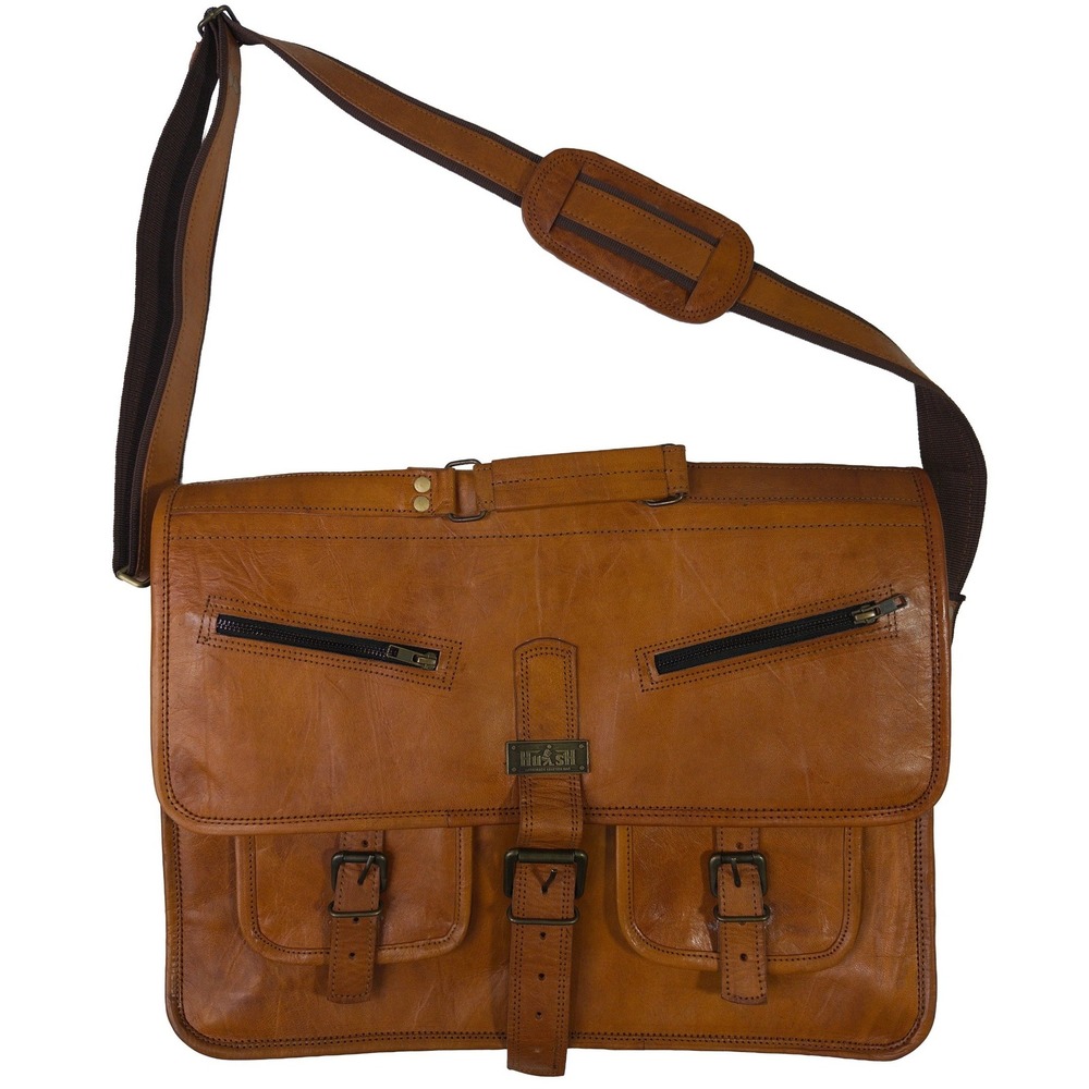 Hulsh Leather Messenger Bag Dark Academia Vintage Satchel Laptop Briefcase NWOT